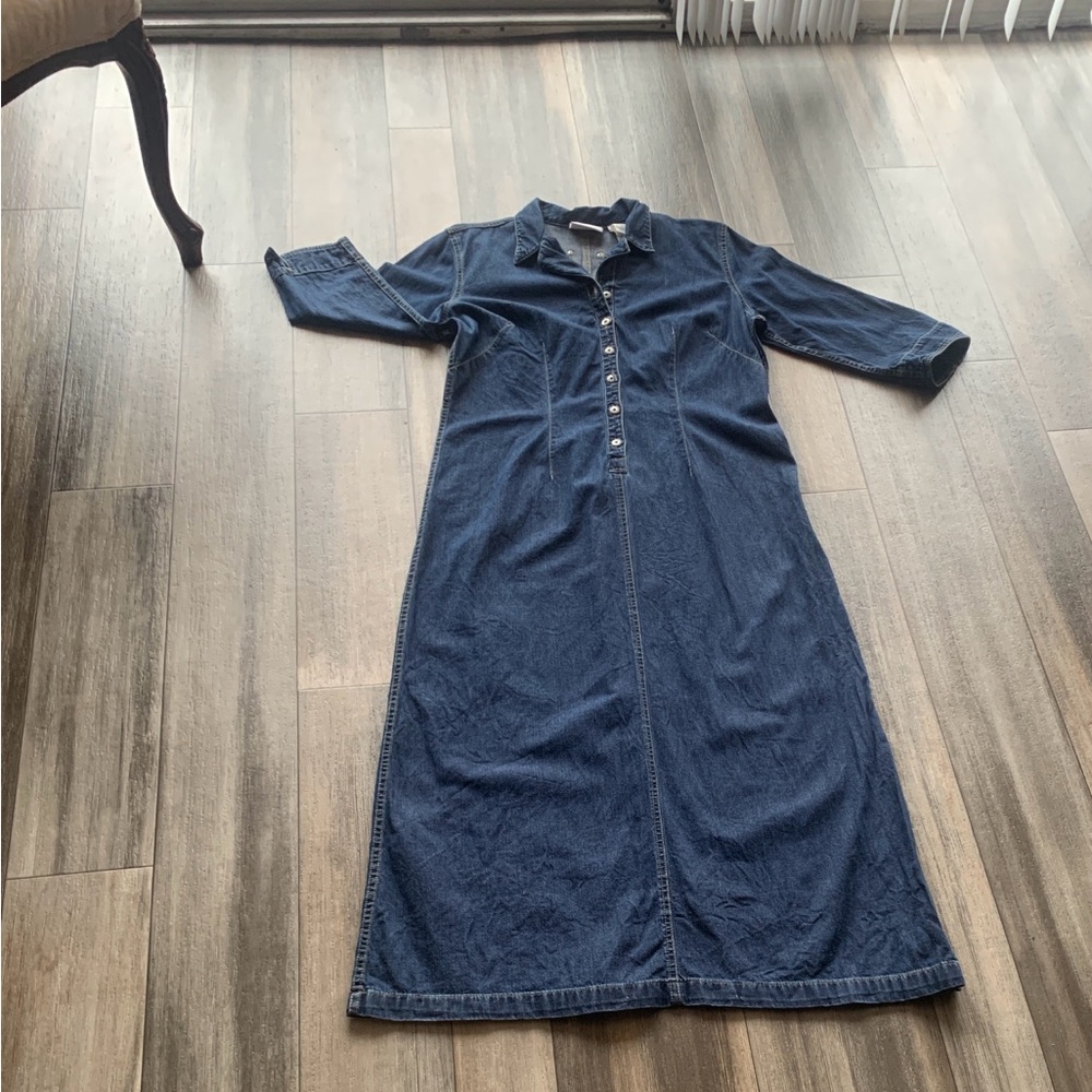 Liz Claiborne Indigo Denim Maxi Dress with Button Front